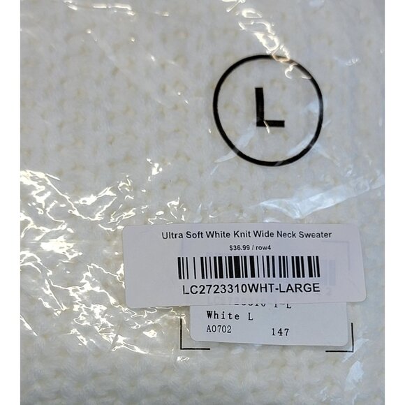 Womens Sweater Wide Neck Ultra White Knit Drop Shoulder Large New In Bag - Picture 7 of 8